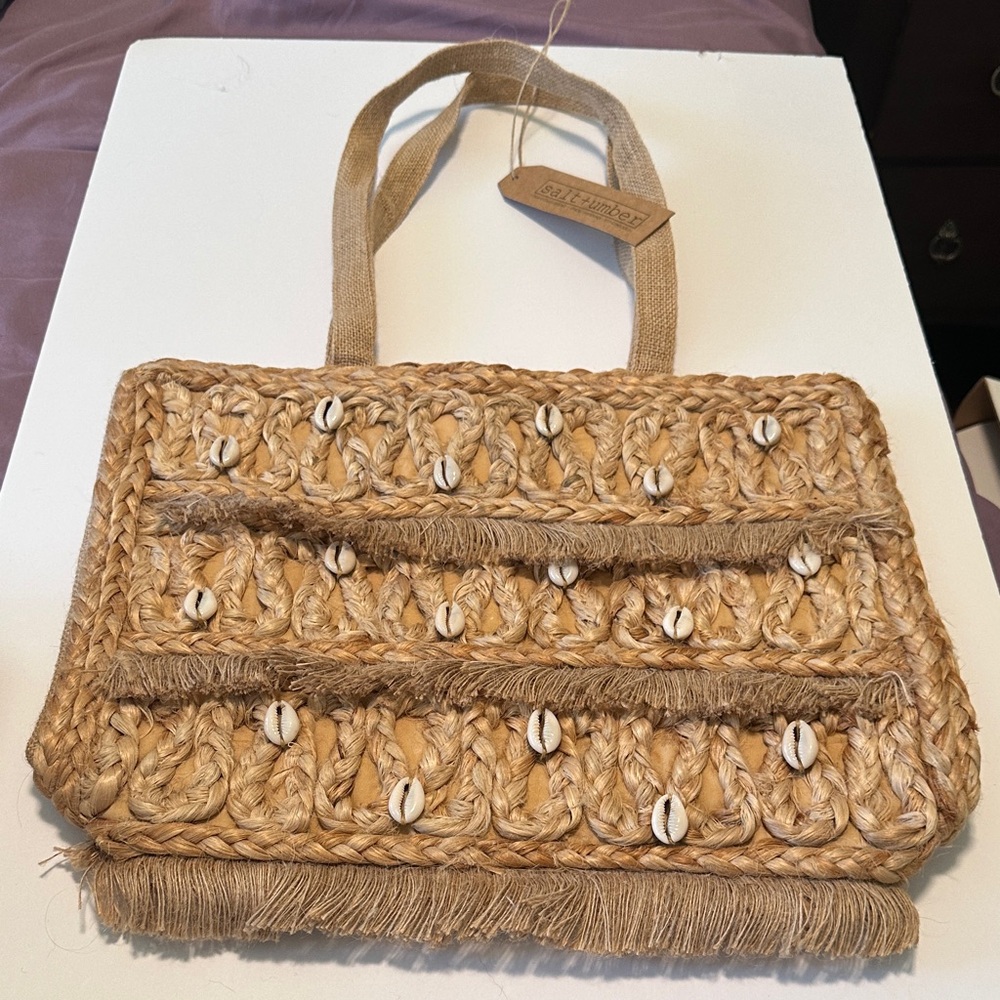 Chic Woven Tote with Shell Accents